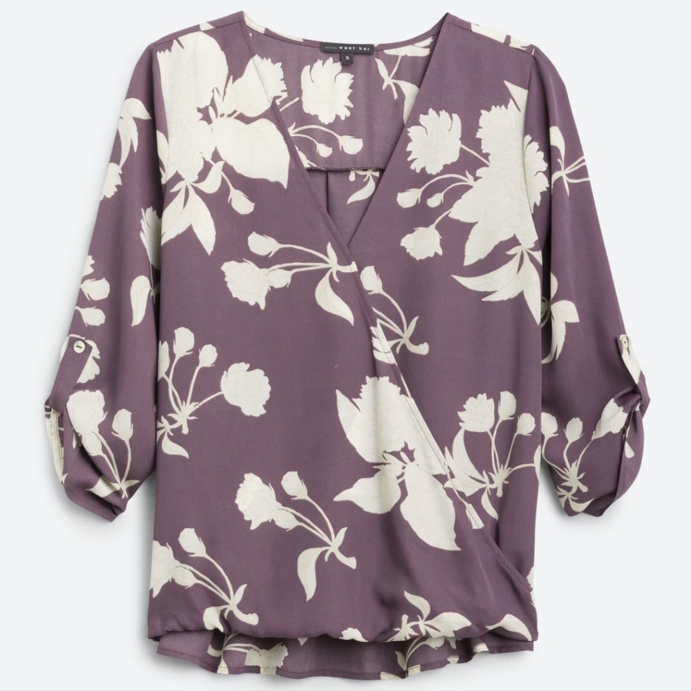 WEST KEI Allan Surplice Rolltab Blouse, Size Small